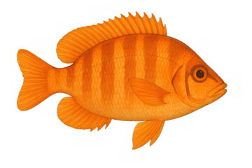 Orange striped tropical fish swimming, marine aquatic animal, ocean wildlife, underwater life illustration on transparent background