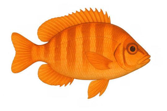 Orange striped tropical fish swimming, marine aquatic animal, ocean wildlife, underwater life illustration on transparent background