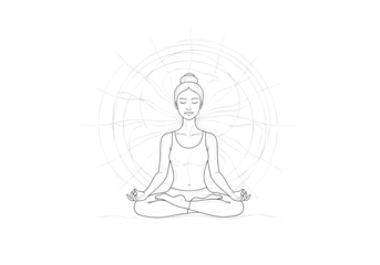 Meditating woman achieving zen with cosmic energy