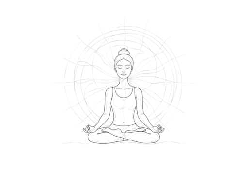 Meditating woman achieving zen with cosmic energy