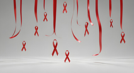 Aids ribbons and dangling red ribbons symbolize awareness and support