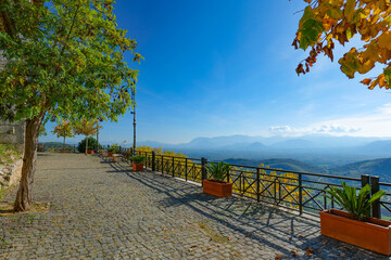 A panoramic terrace in Rocca d'Arce, a medieval town in the province of Frosinone, Italy.