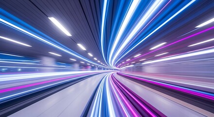Abstract tunnel with speed light trails and vibrant colors for futuristic designs