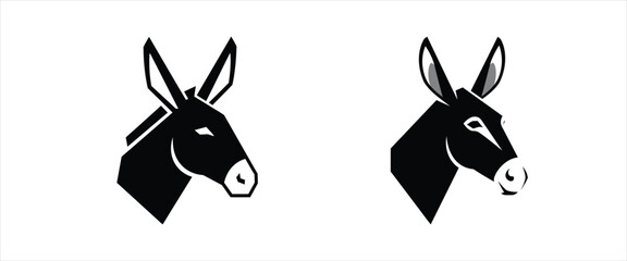 Minimalist black donkey head silhouettes for logo design and animal-themed graphic illustrations, showcasing a strong and iconic equine profile