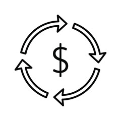 Dollar sign with circular arrows isolated on representing money flow and financial cycle