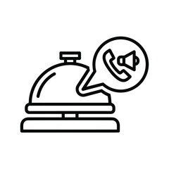 Hotel service bell icon with phone and megaphone in speech bubble, isolated on