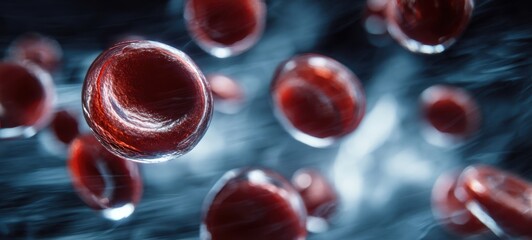 The red blood cells moving through a luminous vascular stream in a 3D render