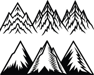 Obraz premium Monochrome mountain range vector illustration with detailed peaks and simplified triangular shapes for logo design and outdoor adventure themes