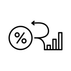 Percentage symbol connected to a rising bar graph isolated on, showing return on investment