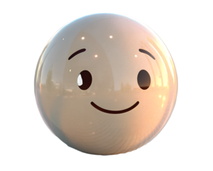 Ultra-smooth 3D slight smile emoji, clean glossy surface, transparent PNG background