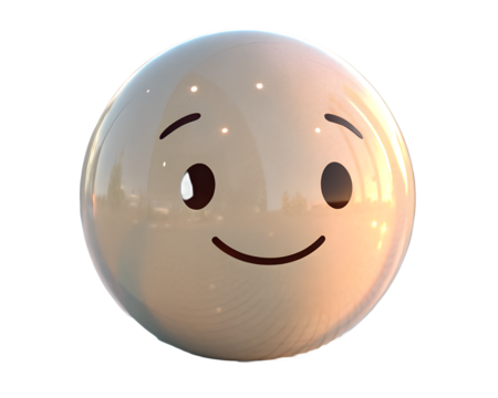 Ultra-smooth 3D slight smile emoji, clean glossy surface, transparent PNG background