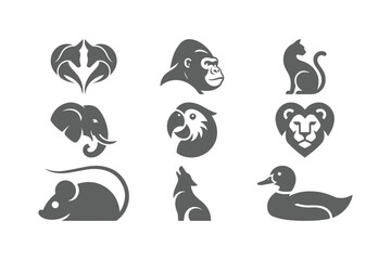 Set of Animal Silhouette Logos Vector Icons of Pets and Wildlife