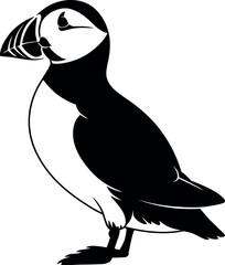 Black puffin standing white background bird silhouette