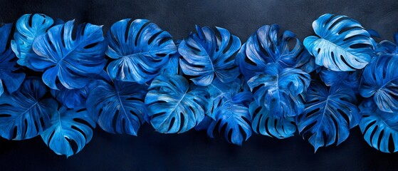 Elevated blue monstera leaf layout design