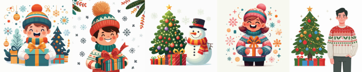 Gift Box and Christmas Tree Vector Illustration