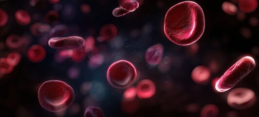 The Red Blood Cells Flowing Through a Dark Microscopic Bloodstream with Depth