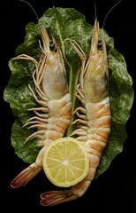 Delicious Boiled River Shrimps on Lettuce