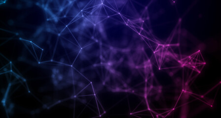 Abstract digital background of points and lines. Glowing plexus. Big data. Network or connection. Abstract technology science background. 3d rendering.