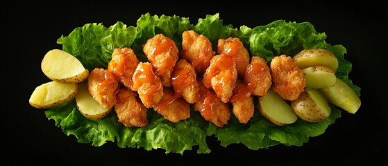 Savoury Chicken Nuggets on Lettuce Bed