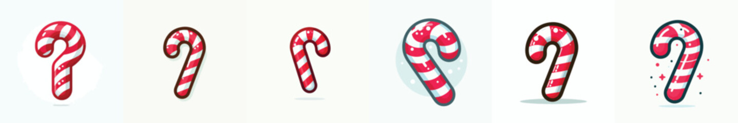 Curved Candy Cane Logo with Expression. Christmas. Vektor, design, minimalist, illustrations, set icon