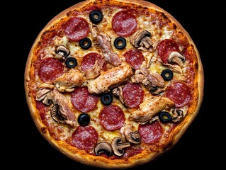 Gourmet Chicken Pizza with Salami and Mushrooms