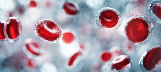 The Red Blood Cells Floating Through the Human Bloodstream in Macro View
