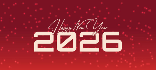 Happy New Year 2026 Typography on Red Festive Background