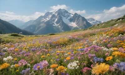 Fototapeta premium Alpine Meadow with Wildflowers in Summer
