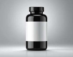 "Monochrome Precision: Black Bottle with Blank Label on Gradient Backdrop"