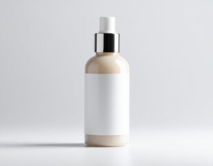 "Serenity in a Pump: Beige Skincare Bottle with Silver Accent"