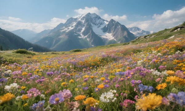 Alpine Meadow with Wildflowers in Summer - Powered by Adobe