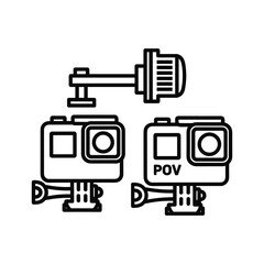 Action camera with mount isolated on in outline style