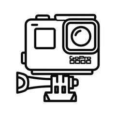 Action camera with mount isolated on in outline style