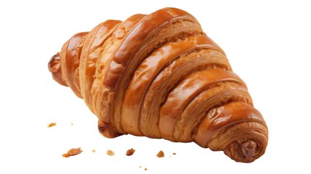 Golden brown, flaky croissant with delicious glaze, perfect for breakfast menus and bakery ads, evoking warmth, comfort, and the joy of fresh pastry