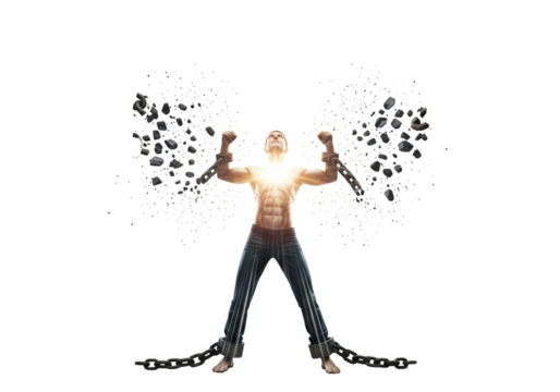 Man breaking free from chains feeling empowered