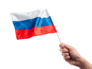 Russian flag waving in hand against transparent backdrop national symbol of the russian federation and its culture