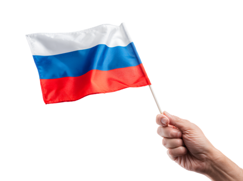 Russian flag waving in hand against transparent backdrop national symbol of the russian federation and its culture
