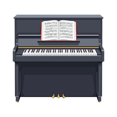 Fototapeta premium Upright piano with open sheet music vector illustration