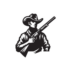 Vector illustration of a classic style cowboy holding a long-barreled gun as a symbol of the Wild West era.