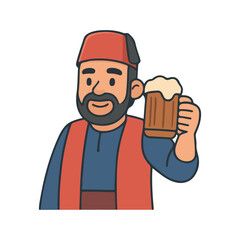 Man holding beer mug. Cheerful traditional man celebrating. Bearded man enjoying drink.
