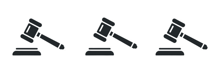 Gavel Icons Collection. Judge Gavels in Different Styles, Flat Icon Vector Isolated Illustration