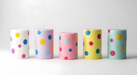 Colorful polka dot candles in a row for party decorations and celebrations