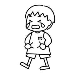 大泣きしながら歩く男の子（短髪）の線画イラスト