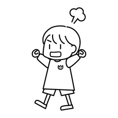 怒っている男の子のかわいい線画ベクターイラスト