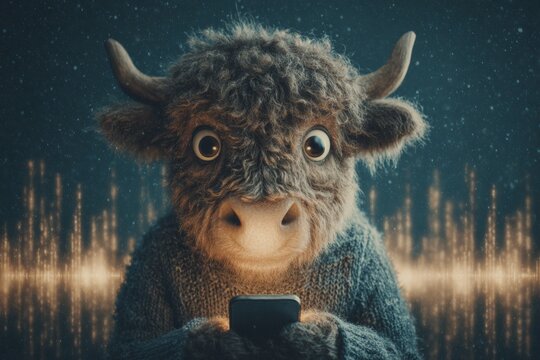 Night fright: bull and smartphone's unexpected encounter. Bull night terror. How crypto blurs the line between freedom and financial danger. Crypto investment tips. Crypto finance facts.