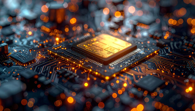 Cybernetic Core: A close-up view unveils the intricate pathways and pulsing energy of a state-of-the-art computer processor, showcasing the heart of modern technology.