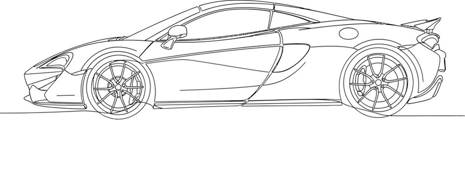 Sleek sports car line art showcasing automotive design and engineering prowess