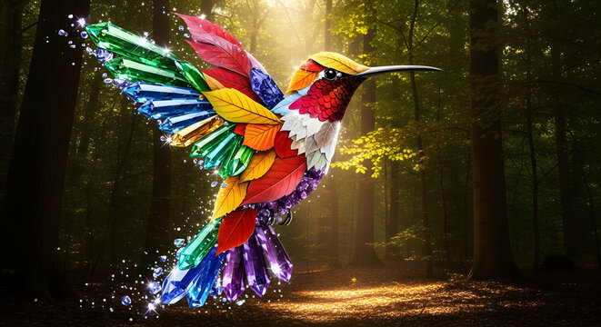 Jewel and Leaf Hummingbird in Forest Sunlight