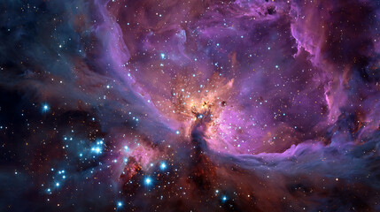 Vibrant cosmic nebula with glowing stars and swirling purple clouds space galaxy