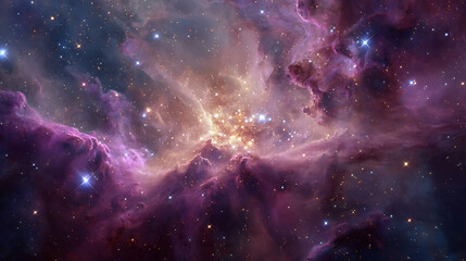 Vibrant cosmic nebula with glowing stars and purple clouds space galaxy